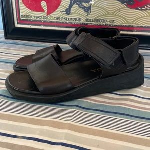 Prada Leather Platform Wedge Sandals 37.5